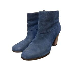 Cole Haan Navy Leather Ankle Boots With Wooden Block Heel Size 7